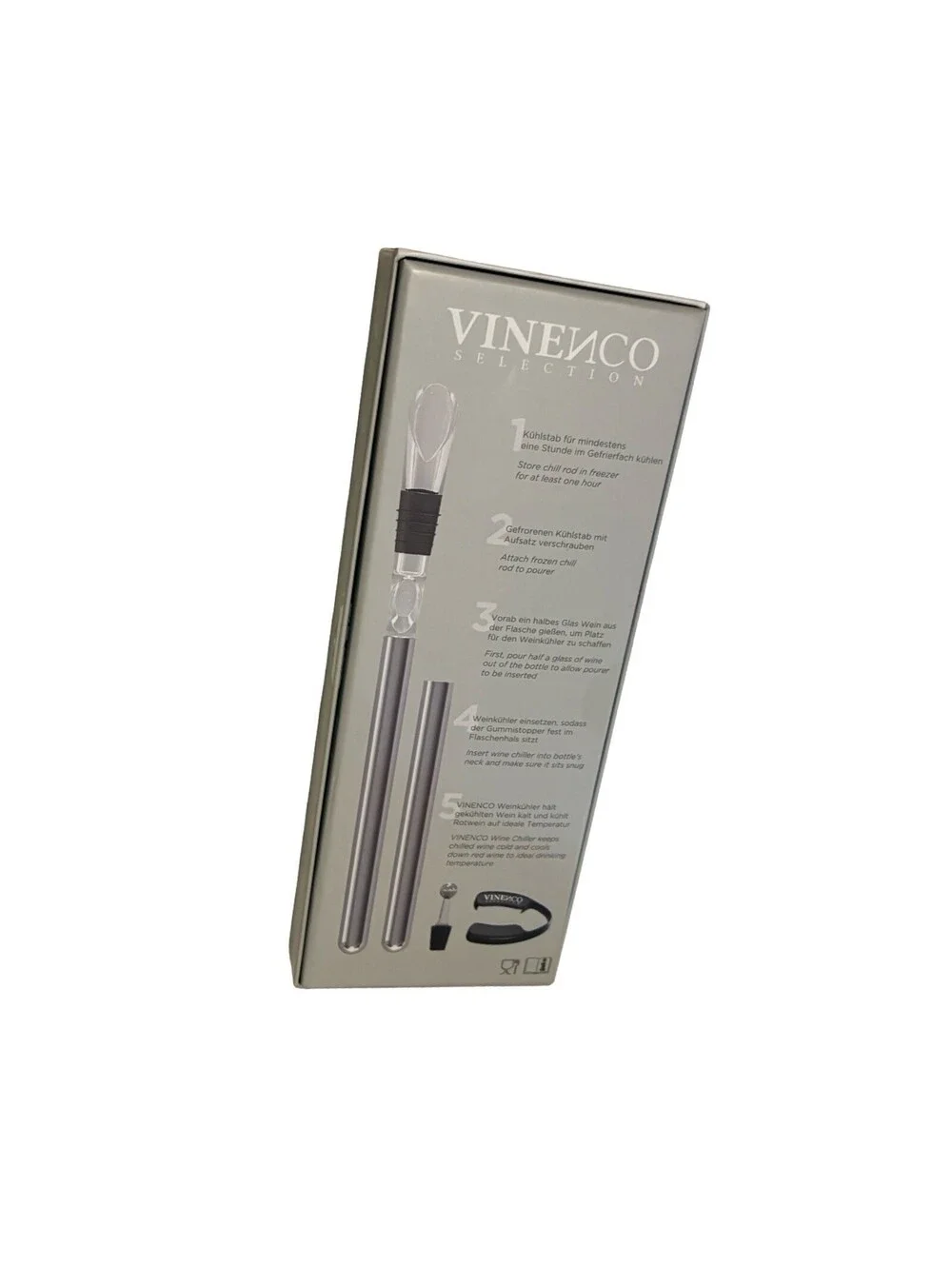 NEW~VINENCO SELECTION: Stainless Wine Chiller with Stopper & Foil Cutter/Swell